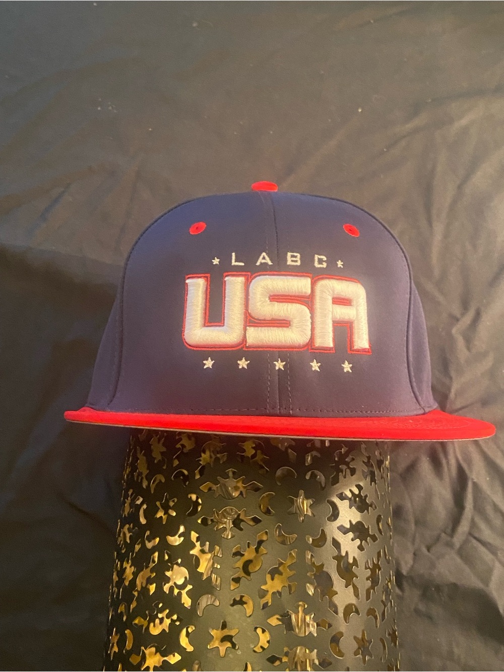 The Game USA LABC Baseball Cap Blue Red White Flat Brim Adjustable Mens Medium